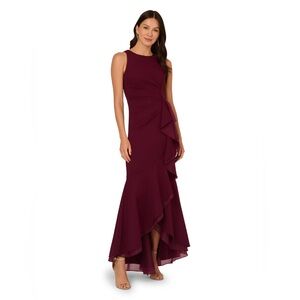 NWOT Adrianna Papell Women’s Cabernet Ruffle Crepe Halter Gown – Size 12
